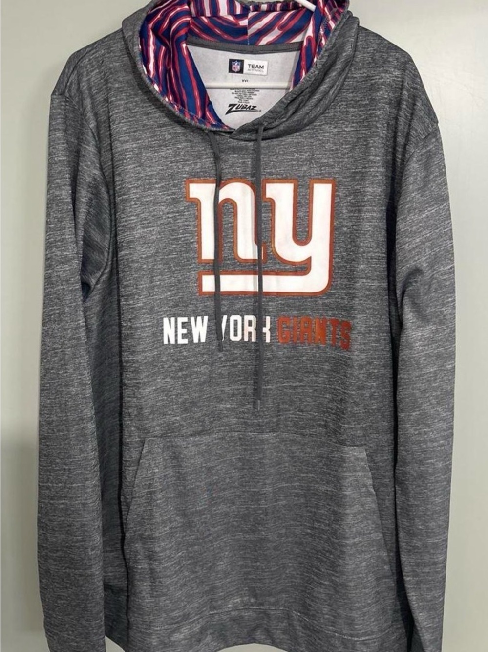 Men's Gray New York Giants Pullover Hoodie with Striped Lined Hood